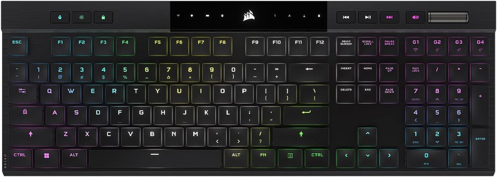 Corsair K100 AIR Wireless RGB Mechanical Gaming Keyboard - Ultra-Thin, Sub-1ms Slipstream, Low-Latency Bluetooth, Cherry MX Ultra Low Profile Keyswitches - NA Layout, QWERTY - Black