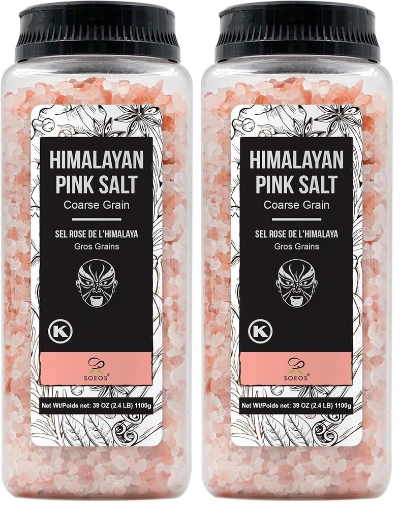Soeos Himalayan Salt, Coarse Grain, 39Oz (2.4 Pound), Non-GMO Himalayan Pink/Kosher/Sea Salt for Grinder Refill (Pack of 2)