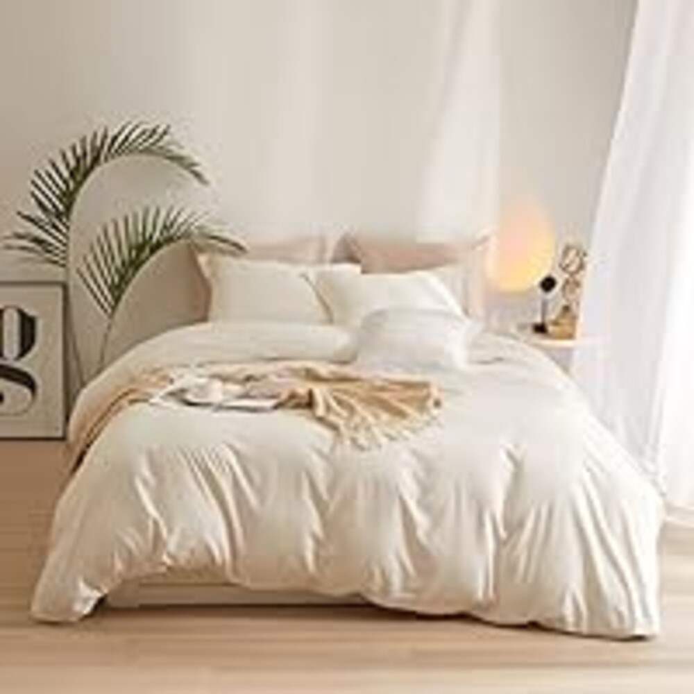 AMWAN Cream White Duvet Cover Full Size Soft Washed Microfiber Ivory Duvet Cover with Zipper Closure Boho 3 Pieces Bedding Set Off White Comforter Cover 1 Cream Duvet Cover 80”x90” with 2 Pillowcases
