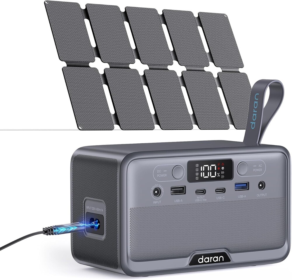DARAN Portable Power Station 100W with 25W Solar Panel LiFePO4 Battery Power Bank with110V AC Outlets Solar Generator Fast Charging for Hurricane Emergency,Outdoor Use,Off-Grid traveling