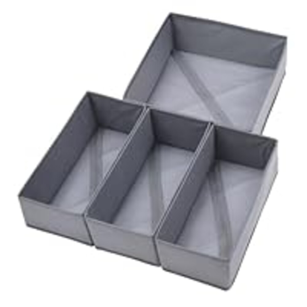 Bructhun Foldable Fabric Drawer Organizer Set 4 Pack Dresser Dividers - Sock Underwear Storage Bins Gray