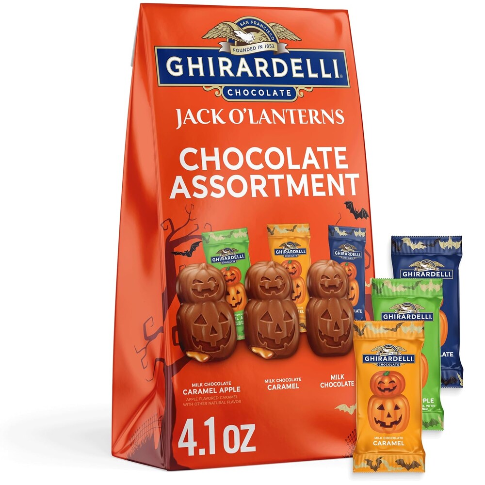 GHIRARDELLI Jack O’ Lanterns Chocolate Assortment, 4.1 oz Bag – Halloween Chocolate Variety Pack with Milk & Dark Chocolate Candy