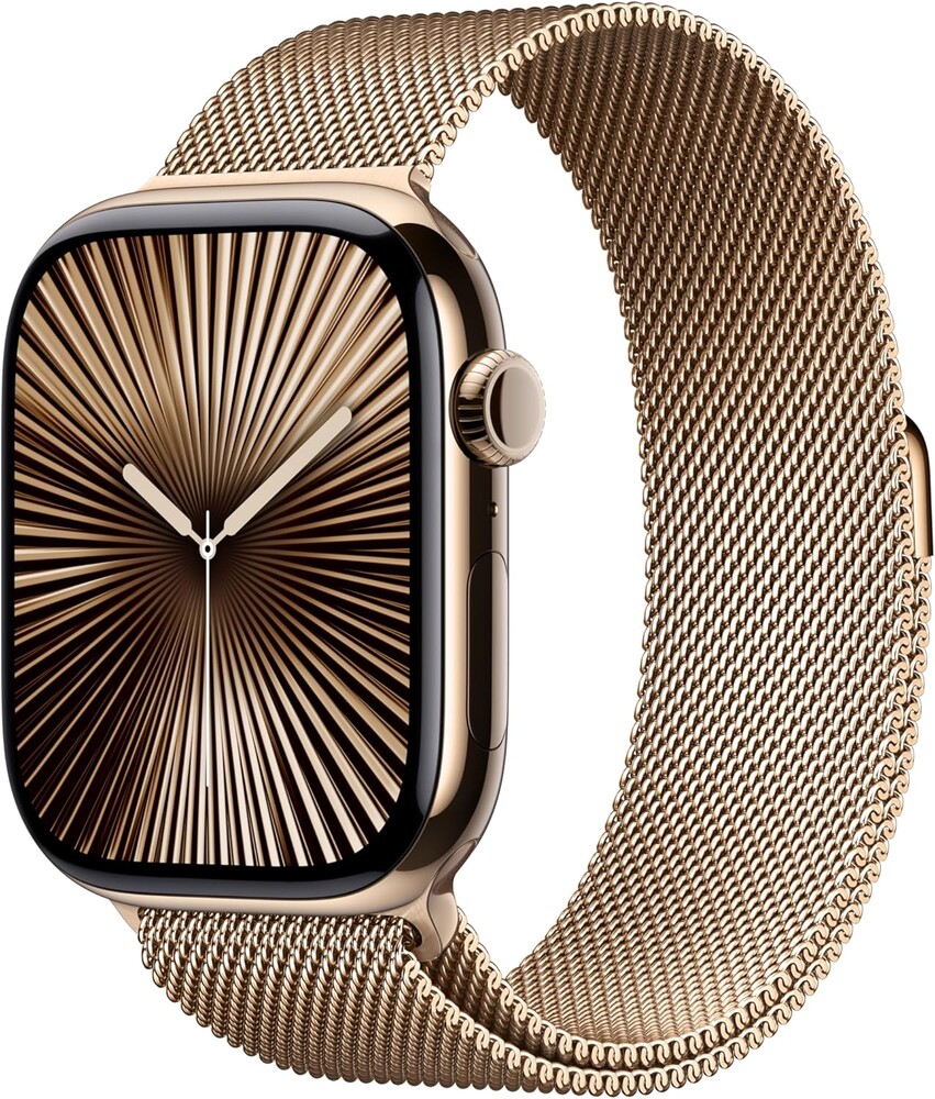 Apple Watch Series 10 [GPS + Cellular 46mm case] Smartwatch with Gold Titanium Case with Gold Milanese Loop - M/L. Fitness Tracker, ECG App, Always-On Retina Display, Carbon Neutral