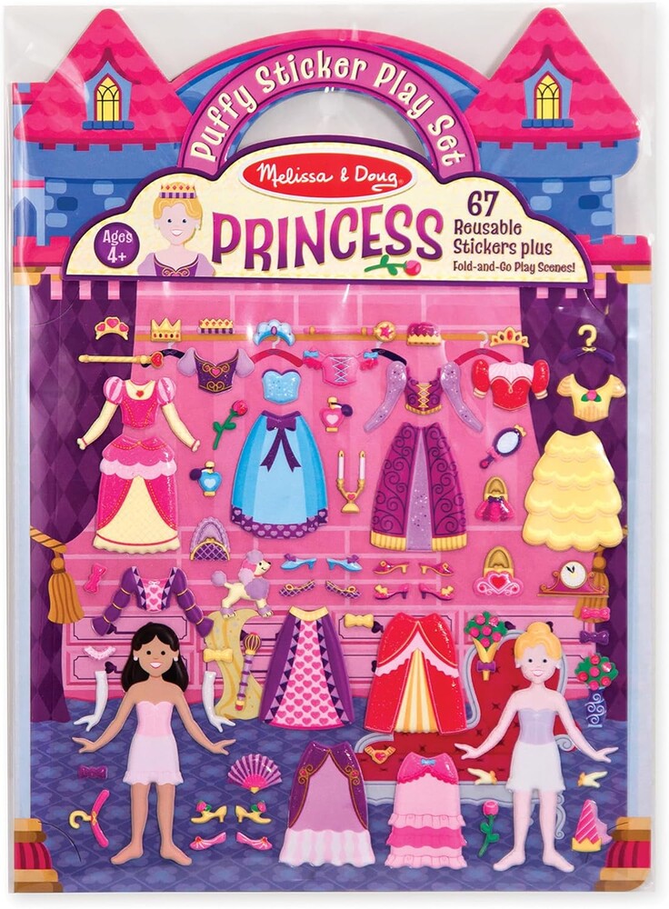 Melissa & Doug Puffy Sticker Play Set – Princess, 67 Reusable Stickers with 2 Fold-Out Scenes, Restickable Fashion Activity Book, Mess Free Travel Toys for Kids Ages 4+