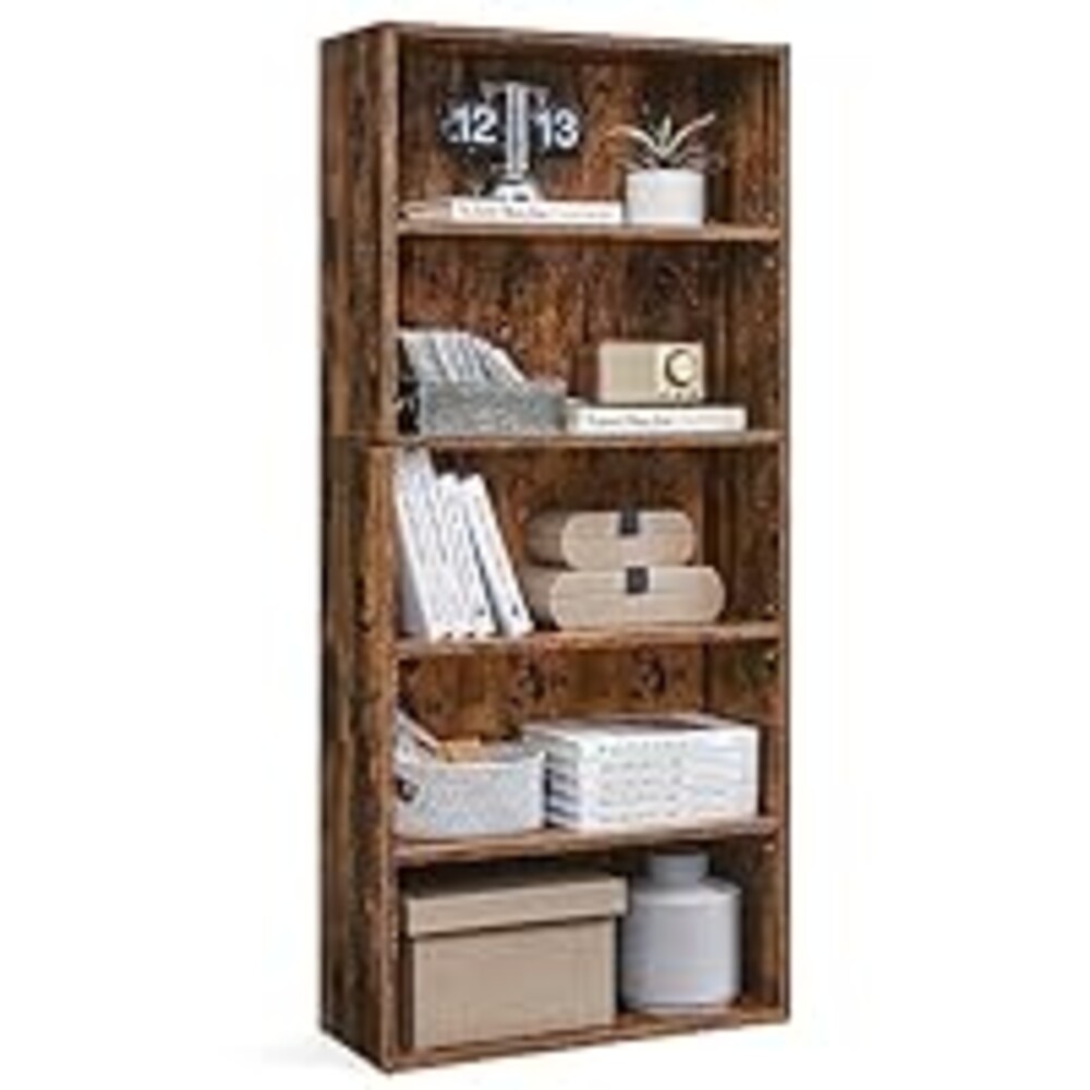 VASAGLE CUSTOS Collection - Bookshelf, 5-Tier Bookcase, Book Shelf, Open Storage Shelf, 9.4 x 23.6 x 52.8 Inches, for Living Room, Home Office, Dinning Room, Rustic Brown ULBC165X01
