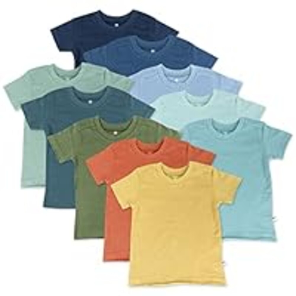 HonestBaby Unisex Baby 10-Pack 100% Organic Cotton Short Sleeve T-Shirts, Rainbow Gems Blues, 6-9 Months
