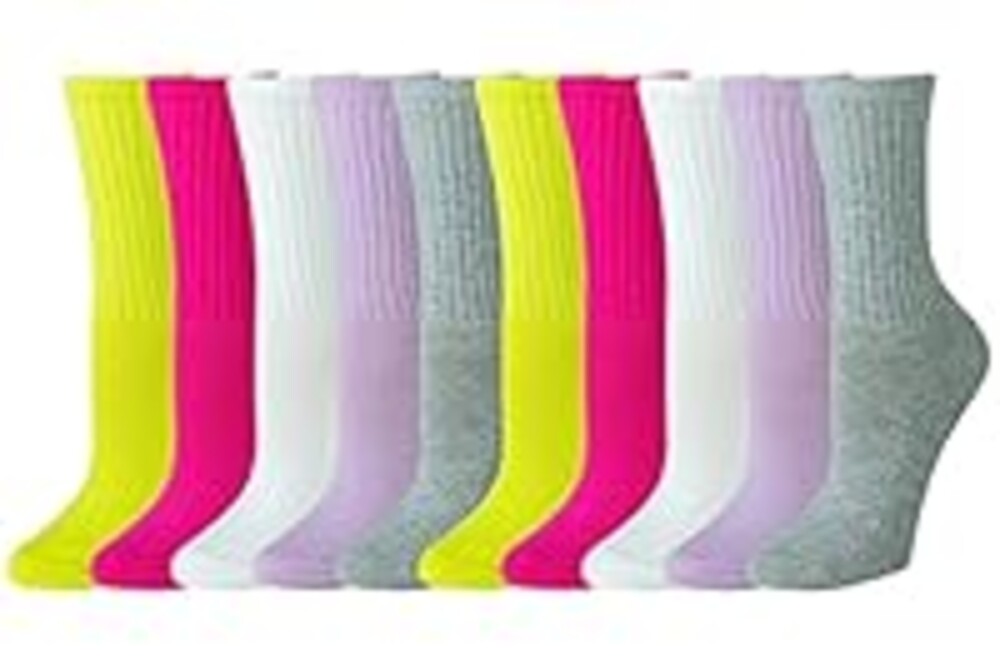 Amazon Essentials Women's Cotton Crew Socks with Light Cushioning, 10 Pairs, Pink/Grey/White, 6-9