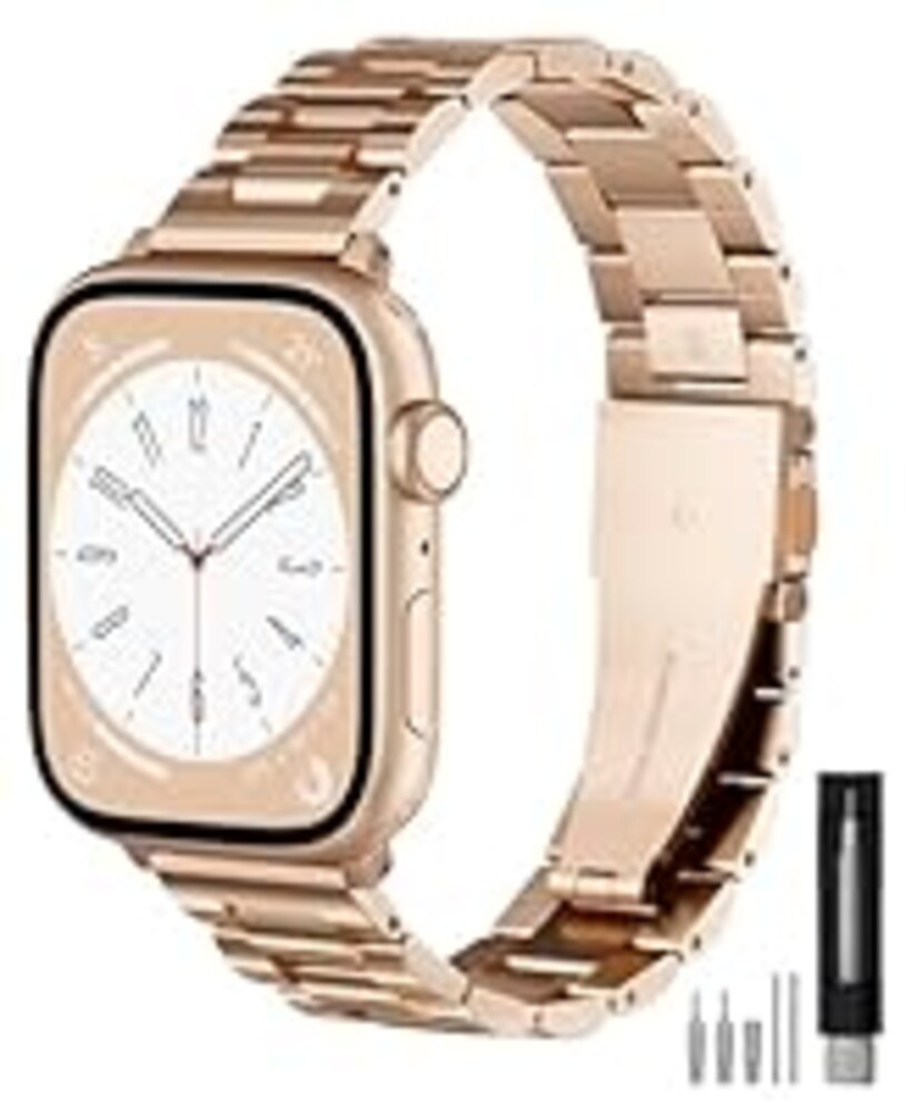 FUNSTONE Metal Band Compatible with Apple Watch Band 42mm(Series 11 10) 41mm(Series 9 8 7) 40mm(Series 6 5 4 SE3/2/1) 38mm(Series 3 2 1), Dressy Stainless Steel iWatch Strap for Women, Rose Gold