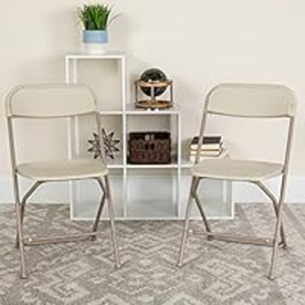 Flash Furniture Hercules Series Plastic Folding Chair - Beige - 4 Pack 650LB Weight Capacity Comfortable Event Chair-Lightweight Folding Chair