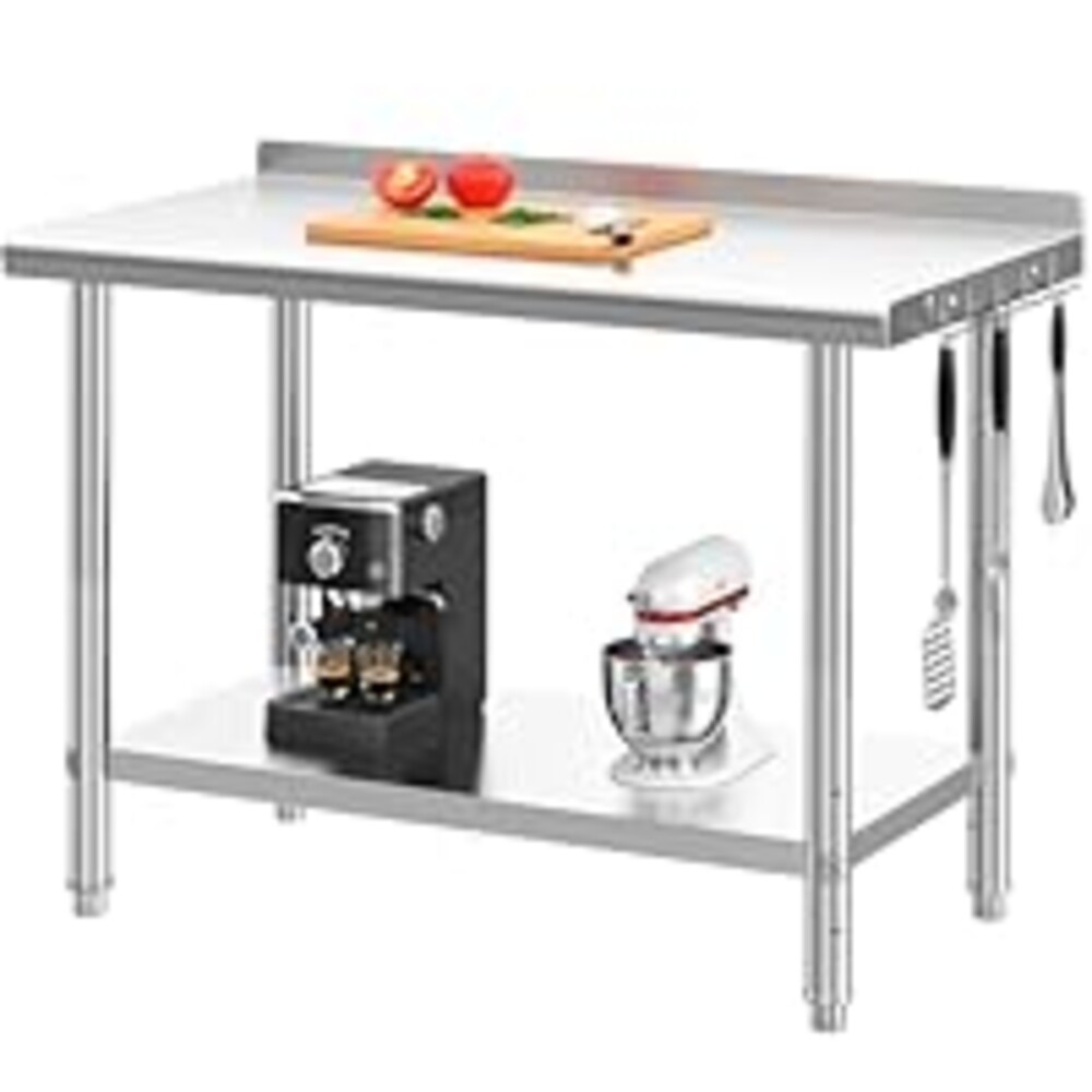 YITAHOME 48" x 24" Stainless Steel Table for Prep & Work with Backsplash, NSF Commercial Heavy Duty Table with Undershelf for Home Kitchen Restaurant Garage Warehouse