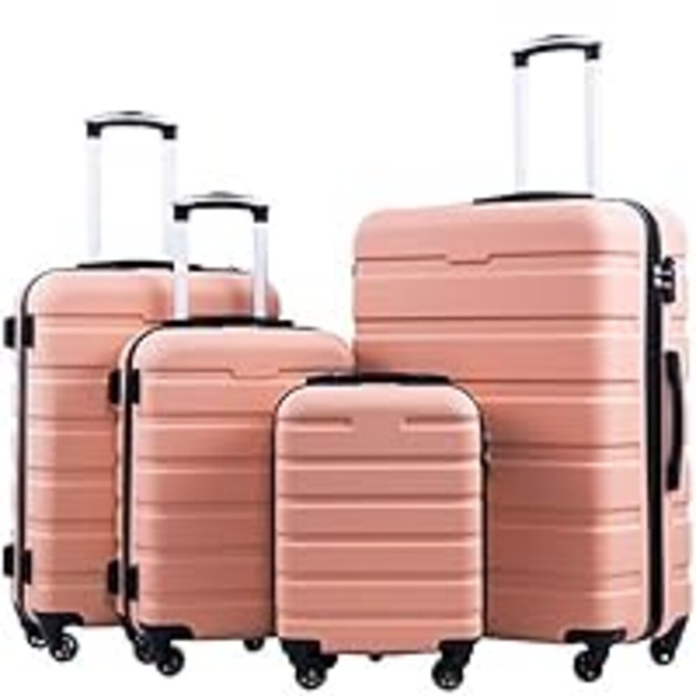 Coolife Luggage Suitcase Spinner Hardshell Lightweight TSA Lock (family set-sakura pink, 4 piece set(16in20in24in28in))
