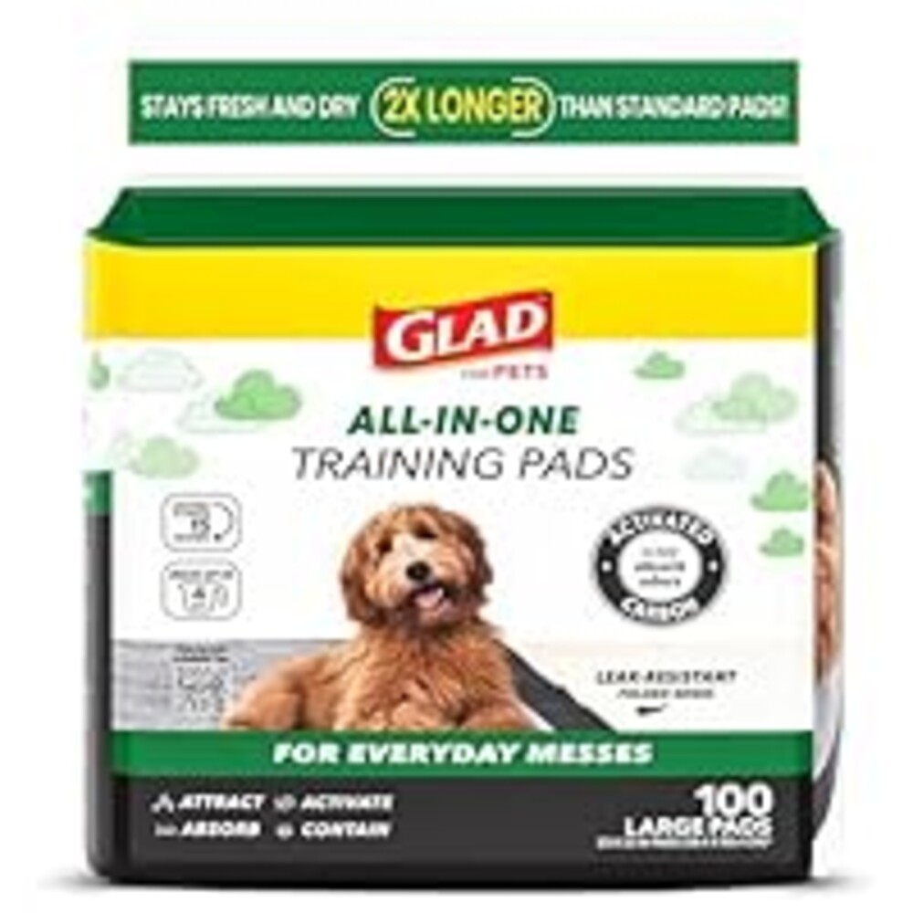 Glad for Pets Black Charcoal Puppy Pads - Super Absorbent Disposable Dog Pee Pads, Potty Training Pads, and Pet Supplies - Dog Pee Pads for Crate Training and Indoor Use 23" x 23" - 100 Count