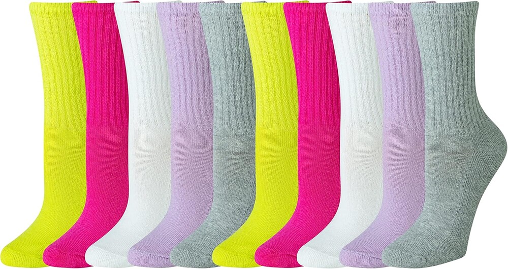 Amazon Essentials Women's Cotton Crew Socks with Light Cushioning, 10 Pairs