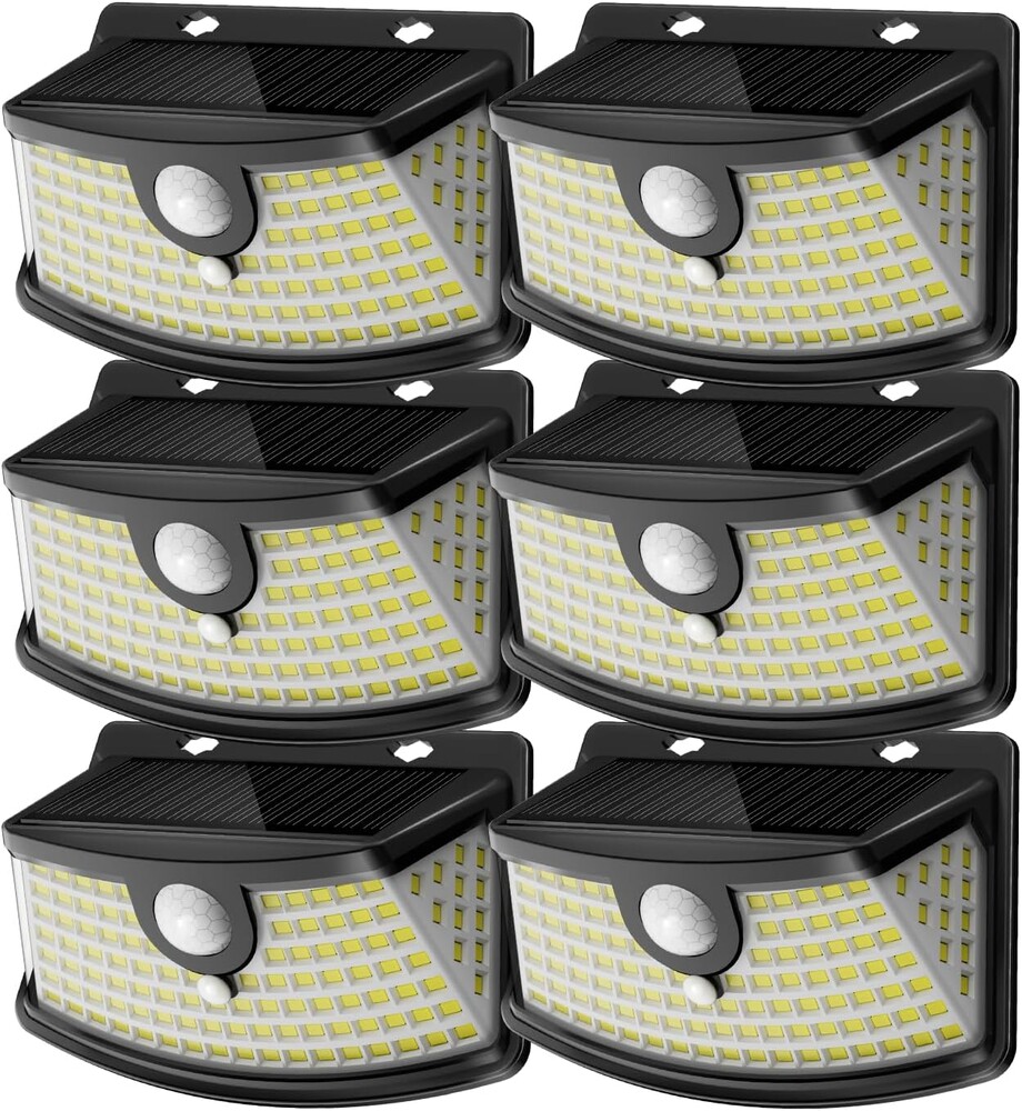 Aootek New Solar Motion Sensor Lights 120 LEDs with Lights Reflector,270° Wide Angle, IP65 Waterproof, Step Lights for Front Door, Yard, Garage, Deck (Black, Daylight White, 6-Pack)