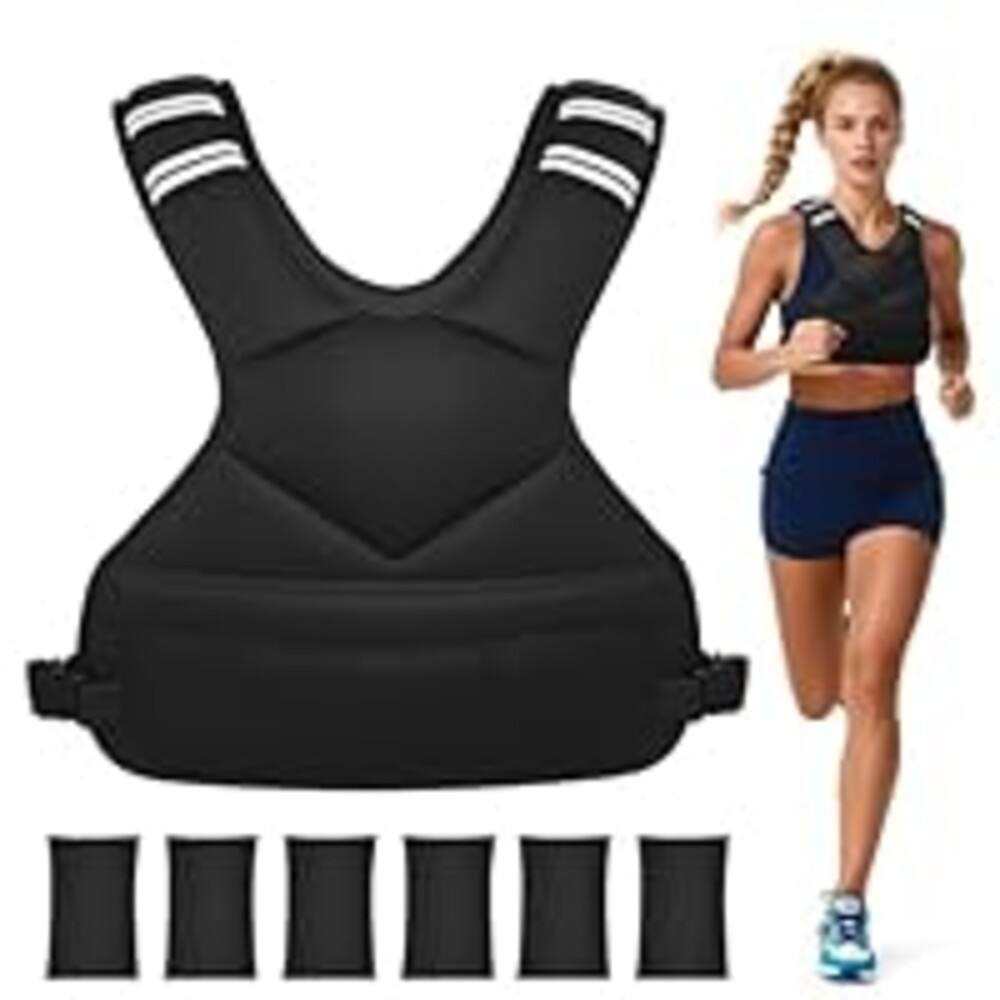 Ragebby Adjustable Weighted Vest for Women Men, 4-10lb Vest with 6 Ironsand Weights, Weight Vest with Reflective Strip for Running, Walking, Exercise, Strength Training