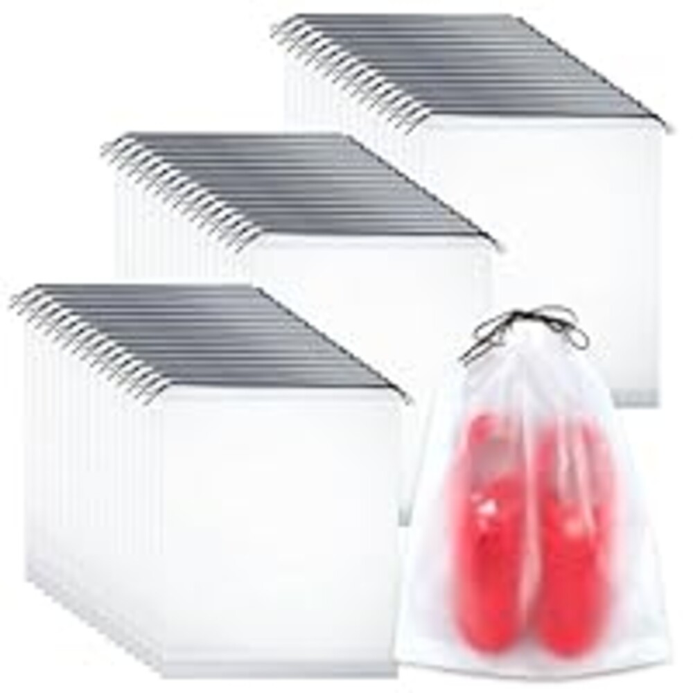 50 Pack Shoe Bags for Travel, 15.7" x 11.8" Large Clear Travel Shoe Bag Vacation Essentials Cruise Essentials Portable Drawstring Packing for Men & Women
