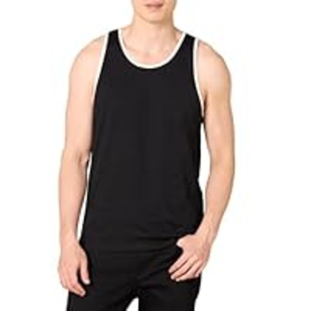 Amazon Essentials Men's Active Quick Dry Tech Stretch Moisture Wicking Lightweight Gym Tank Top, Black/White, Large