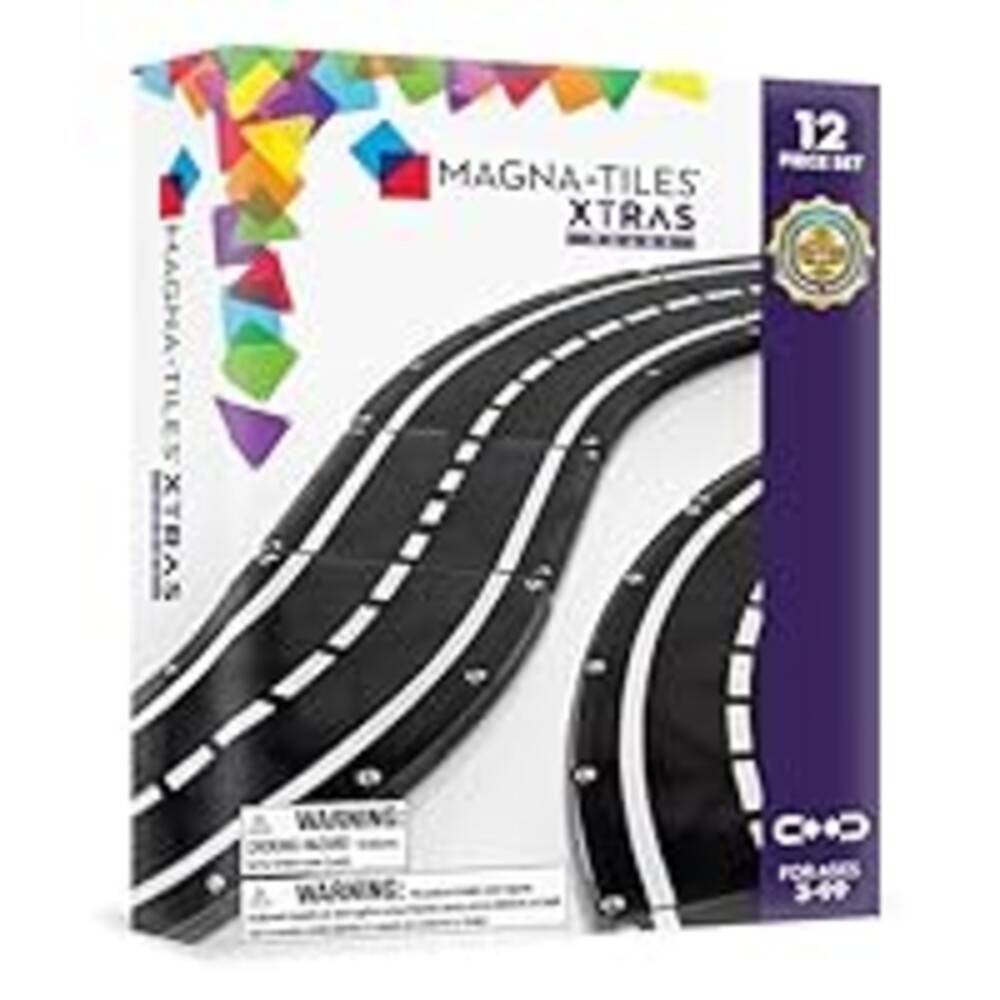 MAGNA-TILES XTRAS: Roads 12 Piece Magnetic Construction Set, The ORIGINAL Magnetic Building Brand