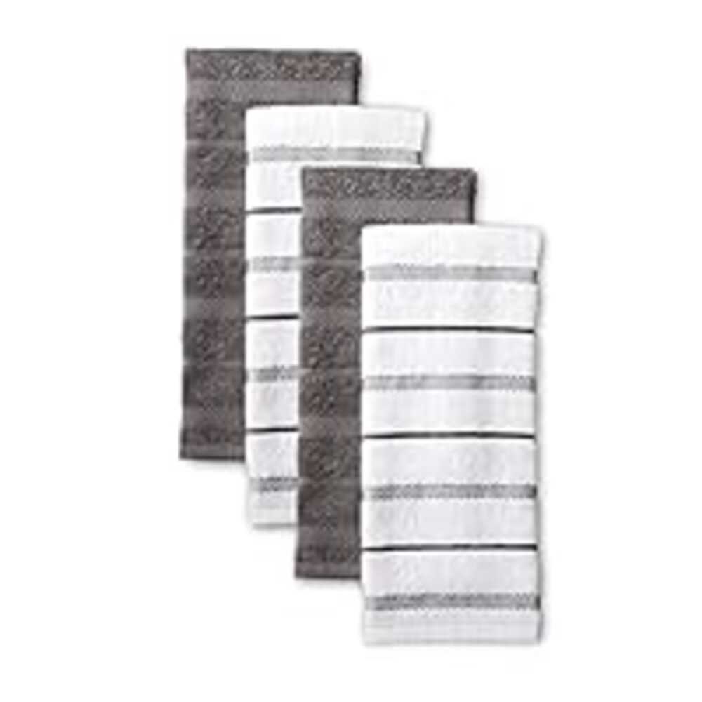 KitchenAid Albany Kitchen Towel 4-Pack Set, Charcoal Grey/White, 16"x26"