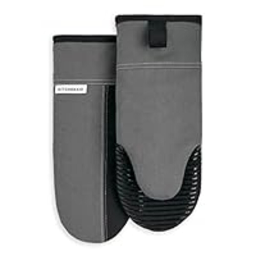 KITCHENAID Beacon Two-Tone Oven Mitt 2-Pack Set, Contour Silver/Matte Black, 5.75"x13"