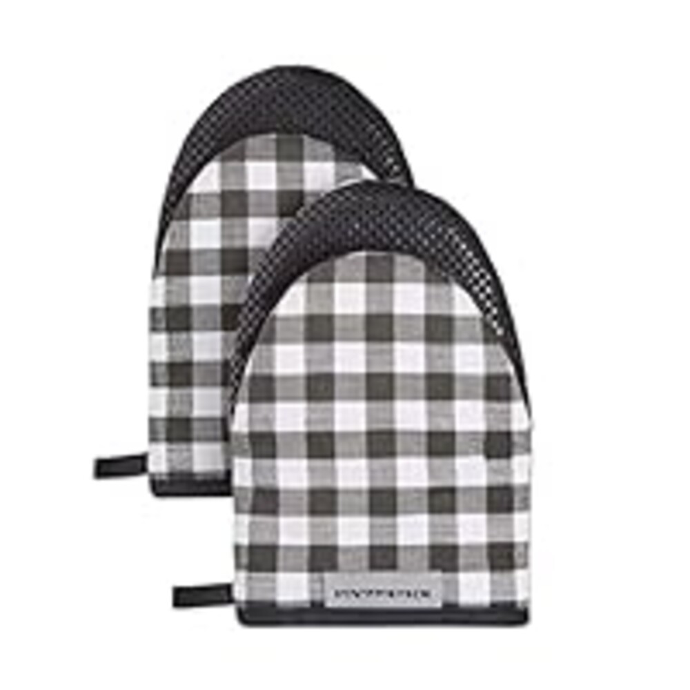 KITCHENAID Gingham Mini Oven Mitt 2-Pack Set, Matte Black, 5.5"x8"