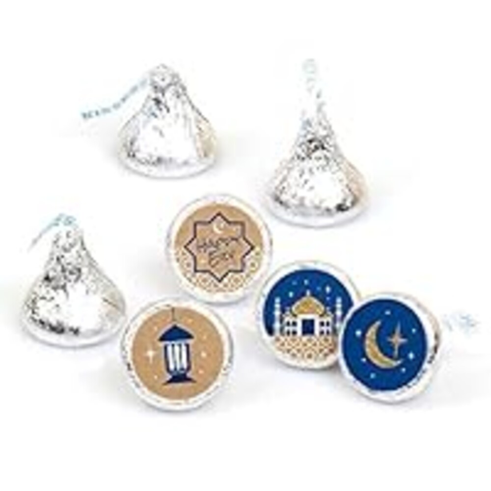 Big Dot of Happiness Ramadan - Eid Mubarak Round Candy Sticker Favors - Labels Fit Chocolate Candy (1 Sheet of 108)