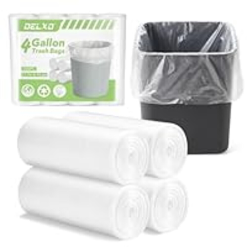 Small Trash Bags 4 Gallon, 17.7 x 19.6" Clear Unscented Bathroom Trash Bags, Small Garbage Bags for Bathroom, Bedroom, Office, Kitchen, Plastic Trash Can Liners, 100 Count — Delxo