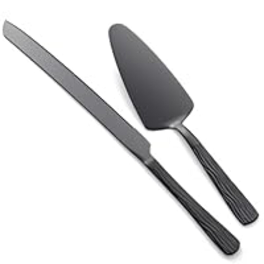 Seeshine Black Cake Cutter Set, Stainless Steel Cake Cutting Utensils Include 13-inch Cake Knife and 9.3-inch Cake Server suitable for Weddings, Birthdays, and Anniversaries