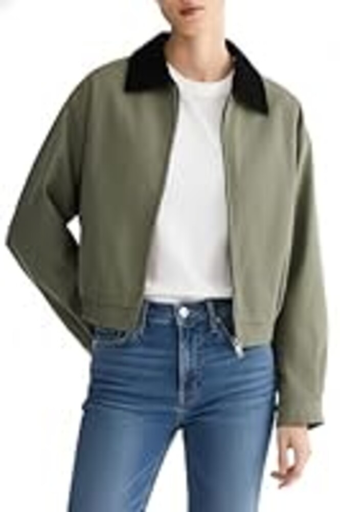 Orolay Women's Cropped Barn Jacket Casual Utility Zip Up Jacket Corduroy Collar Fall Trench Coat Green Small