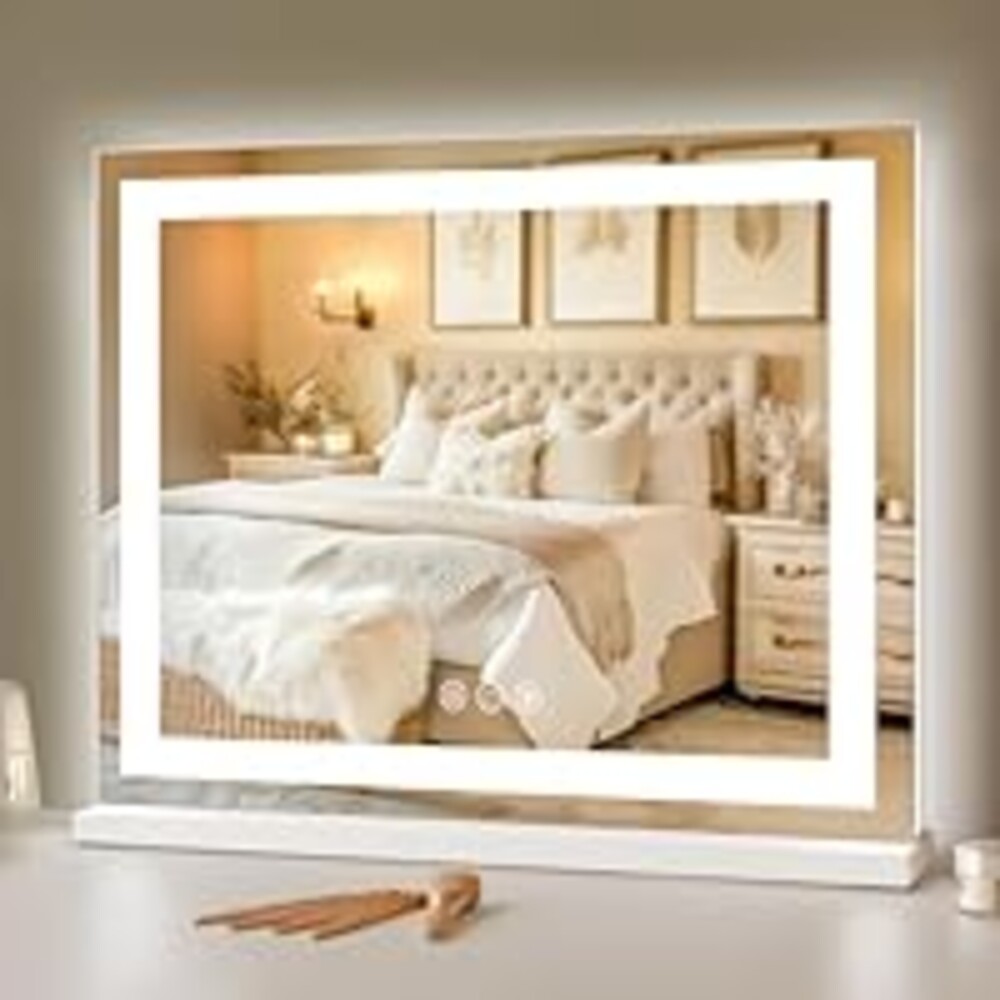 Hansong RGB Vanity Mirror with Lights 23” X 18” Makeup Mirror with Front Light and RGB Backlit Lighted Vanity Mirror with 3 Color Lighting Dimmable Tempered Glass 10x Magnification and Wall-Mounted