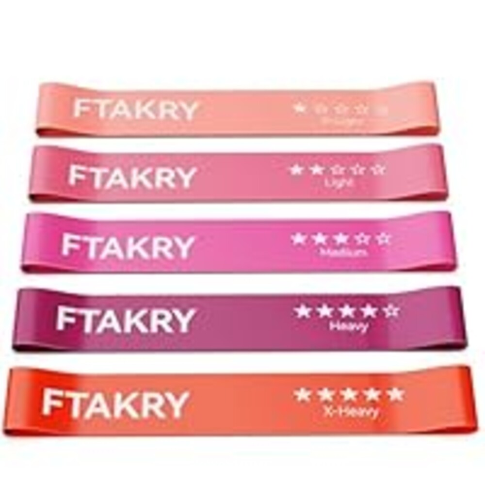 FTAKRY Resistance Bands for Working Out, Exercise Bands with 5 Resistance Levels, Natural Latex Resistance Bands Designed for Home Fitness, Strength Training and Flexibility Exercises (Pink)