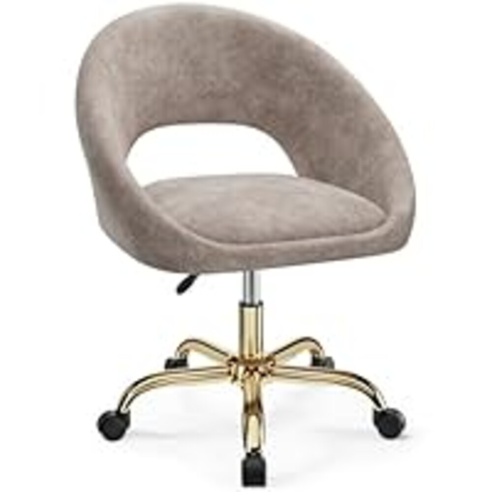 BestEra Vanity Chair with Wheels, Waterproof Modern Makeup Vanity Chairs with Back Adjustable Height, Comfy Cute Home Office Desk Chairs for Bedroom, Living Room (Khaki)