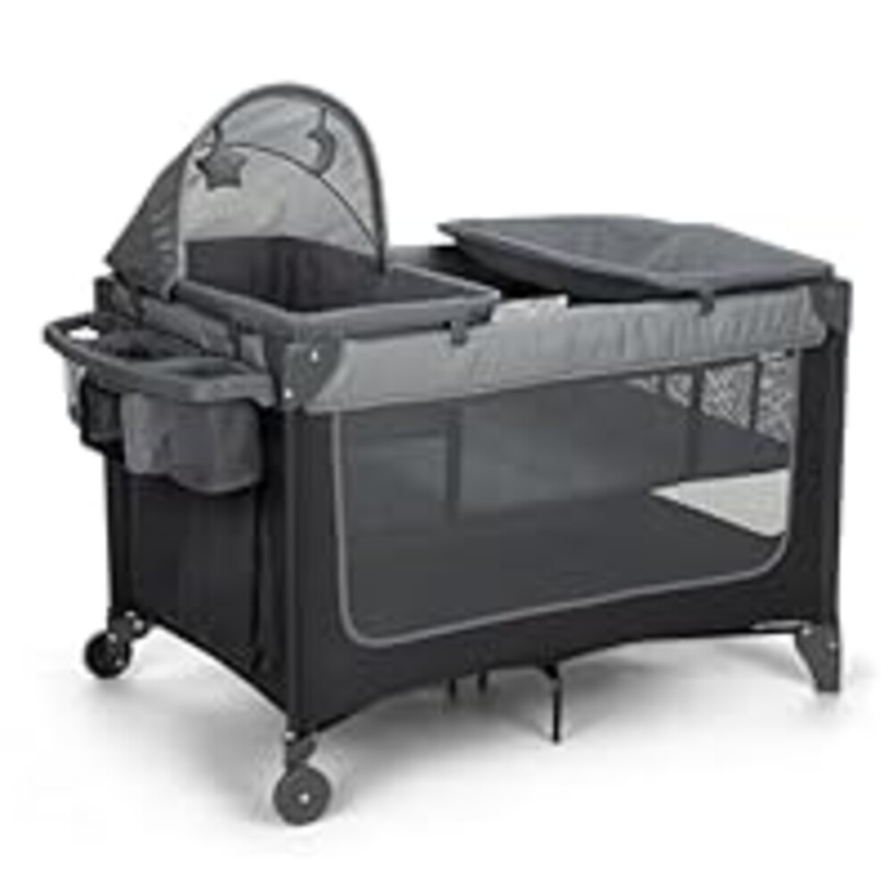Safety 1st 4-in-1 Portable Play Yard with Bassinet, Napper, and Flip-Away Changer, Gray