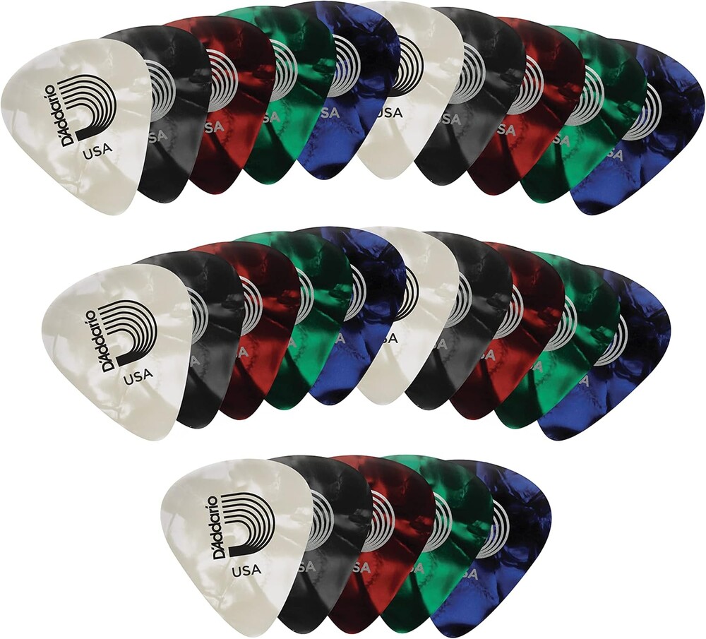 D'Addario Celluloid Guitar Picks - Guitar Accessories - Guitar Picks for Acoustic Guitar, Electric Guitar, Bass Guitar - Natural Feel, Warm Tone - Assorted, Medium 0.70mm, 25-pack