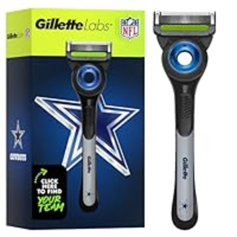 Gillette Labs Special NFL Cowboys Edition Shaving Razor for Men - 1 Handle, 4 Razor Blade Refills & Magnetic Stand, GilletteLabs with Exfoliating Bar
