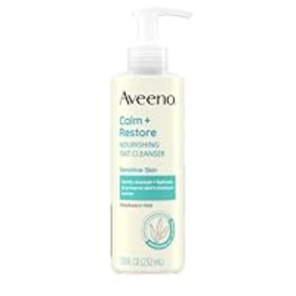 Aveeno Calm + Restore Nourishing Oat Cleanser, Daily Hydrating Facial Cleanser & Face Wash for Sensitive Skin, Non-Foaming, Hypoallergenic, Non-Comedogenic, Fragrance-Free, with Feverfew, 7.8 fl oz