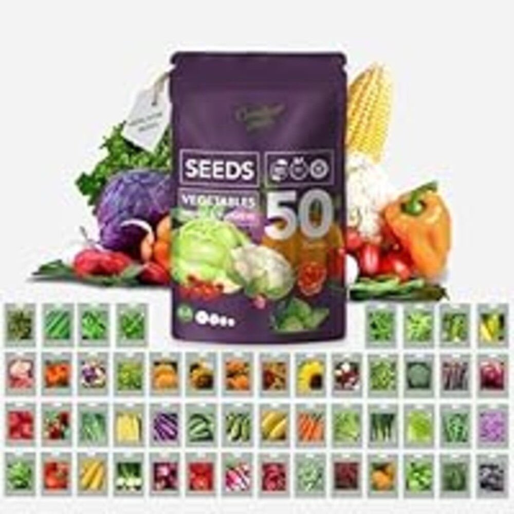 Garden Pack Vegetable Seeds Pouch - 50 Varieties of Vegetable, Herb & Flower Seeds for Planting - 25,000 Non GMO Heirloom Seeds - Gardening Gifts for Men and Women