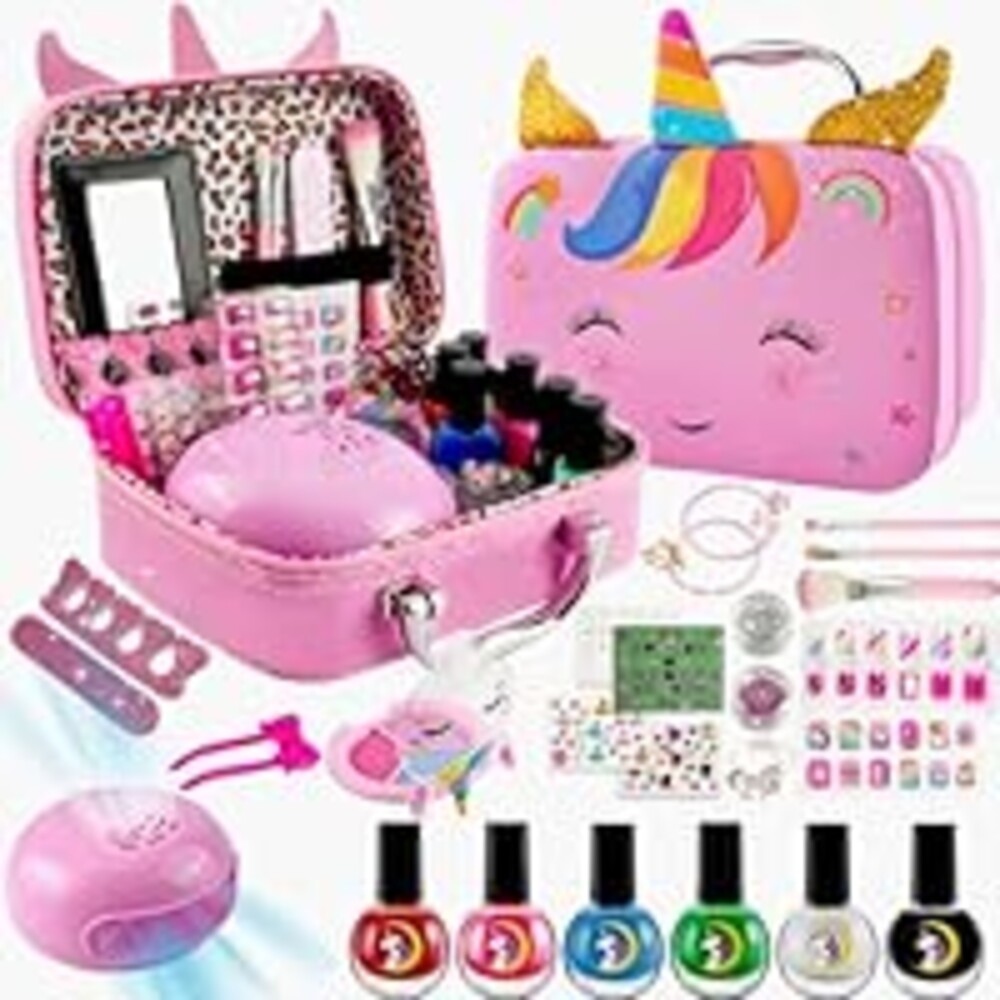 Kids Washable Makeup Kit& Nail Polish Kit for Girl, Kids Play Makeup Set Nail Art Princess Make Up Pretend Play Christmas Birthday Gift for Girls 3 4 5 6 7 8 9 10 11 12 Year Old