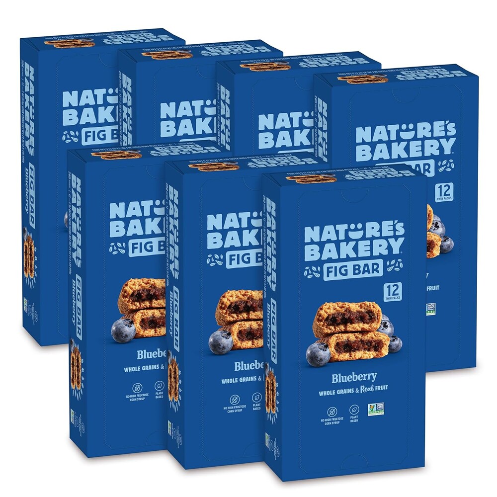 Nature’s Bakery Whole Wheat Fig Bars, Blueberry, Real Fruit, Vegan, Non-GMO, Snack Bar, 7 Boxes With 12 Twin Packs (84 Twin Packs)
