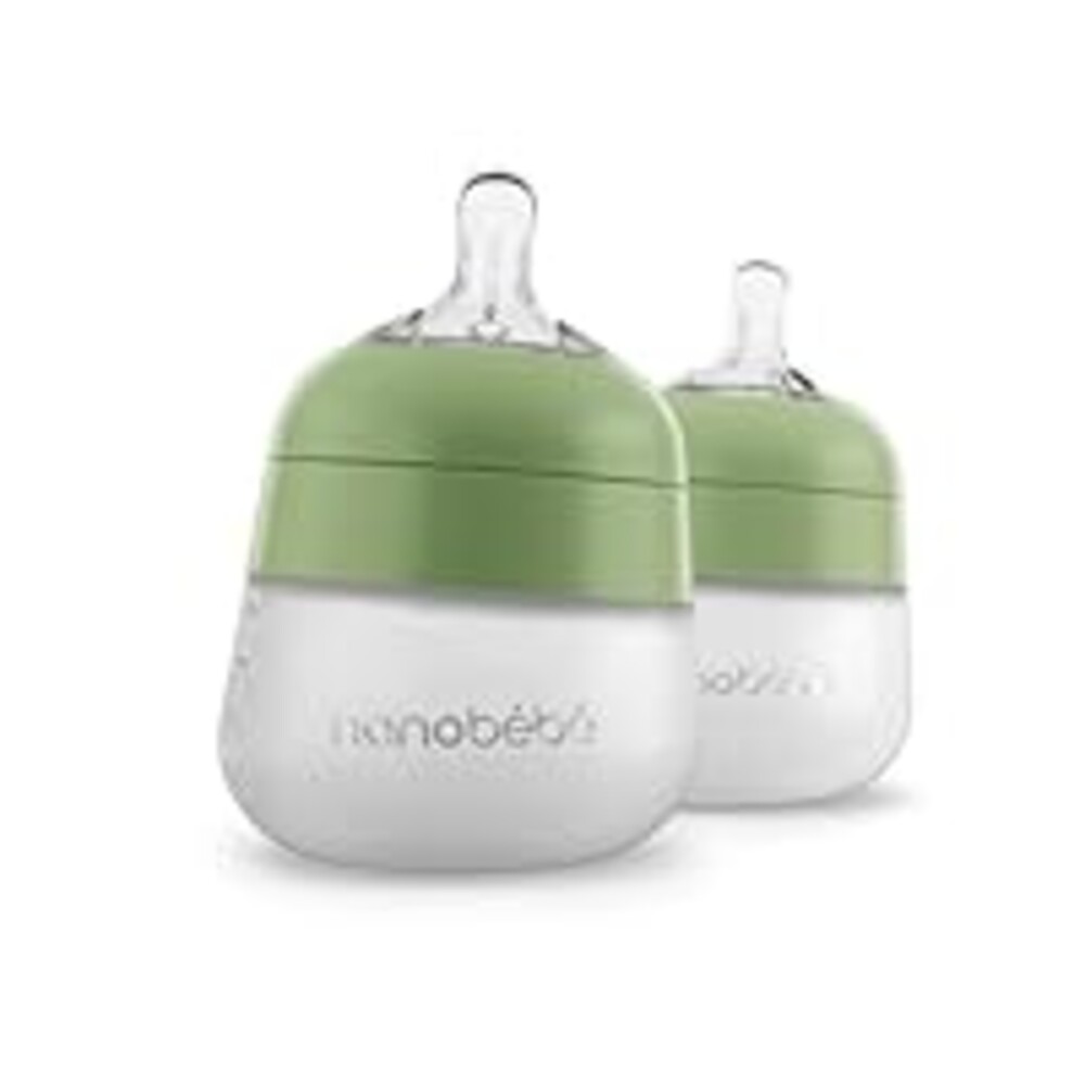 Nanobebe Flexy Silicone Baby Bottle, Anti-Colic, Natural Feel, Non-Collapsing Nipple, Non-Tip Stable Base, Easy to Clean 2-Pack, Sage, 5 oz