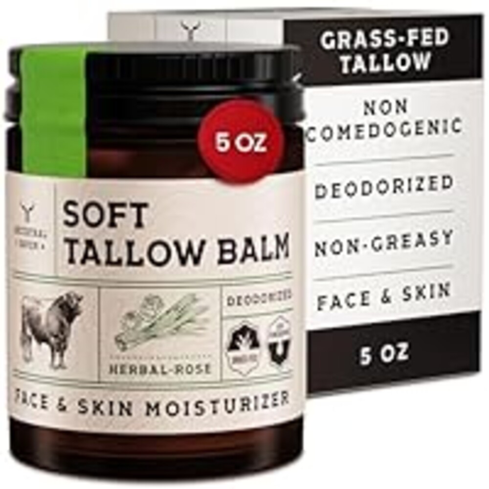 Ancestral Haven Beef Tallow for Skin - Tallow And Herbal Balm For Face - Gift Ready Box - Tallow Face Moisturizer - Tallow Balm - Grass Fed Tallow Face Cream Lotion (5.0 Oz, Herbal-Rose)