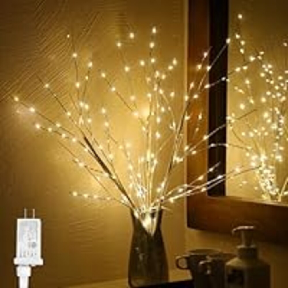 Rivokeer Lighted Birch Branches 34IN 180 LED with Timer, Artificial Tree Branches with Warm White Fairy Lights for Christmas Holiday Home Decoration, Plug in