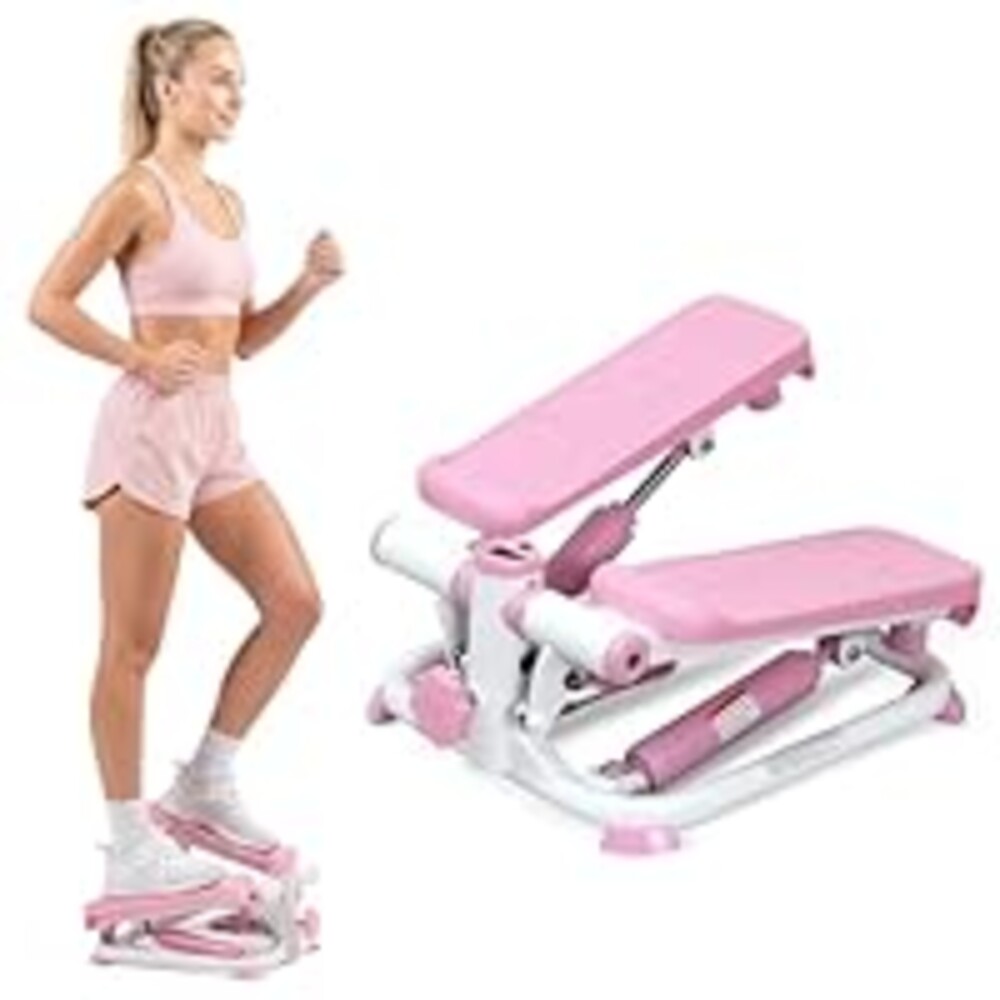 Sunny Health & Fitness Mini Stepper, Compact Home Workout Equipment for Legs & Glutes, Low-Impact Cardio Machine with Digital Monitor, Quiet Hydraulic Resistance, Pink