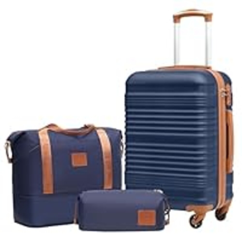 Coolife Luggage Set 3 Piece Luggage Set Carry On Suitcase Hardside Luggage with TSA Lock Spinner Wheels(Navy, 3 piece set (DB/TB/20))
