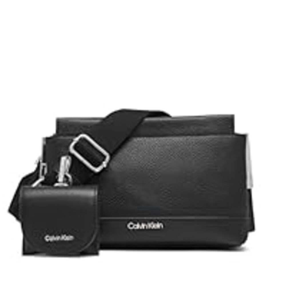 Calvin Klein Bianca Triple Compartment Crossbody, Black/Silver, One Size
