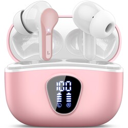 Wireless Earbuds, Bluetooth 5.4 Headphones HiFi Stereo, Bluetooth Earbuds with ENC Noise Cancelling Mic, IP7 Waterproof in Ear Earphones, 48H, LED Display Ear Buds for Pad Phones Workout Sports, Pink