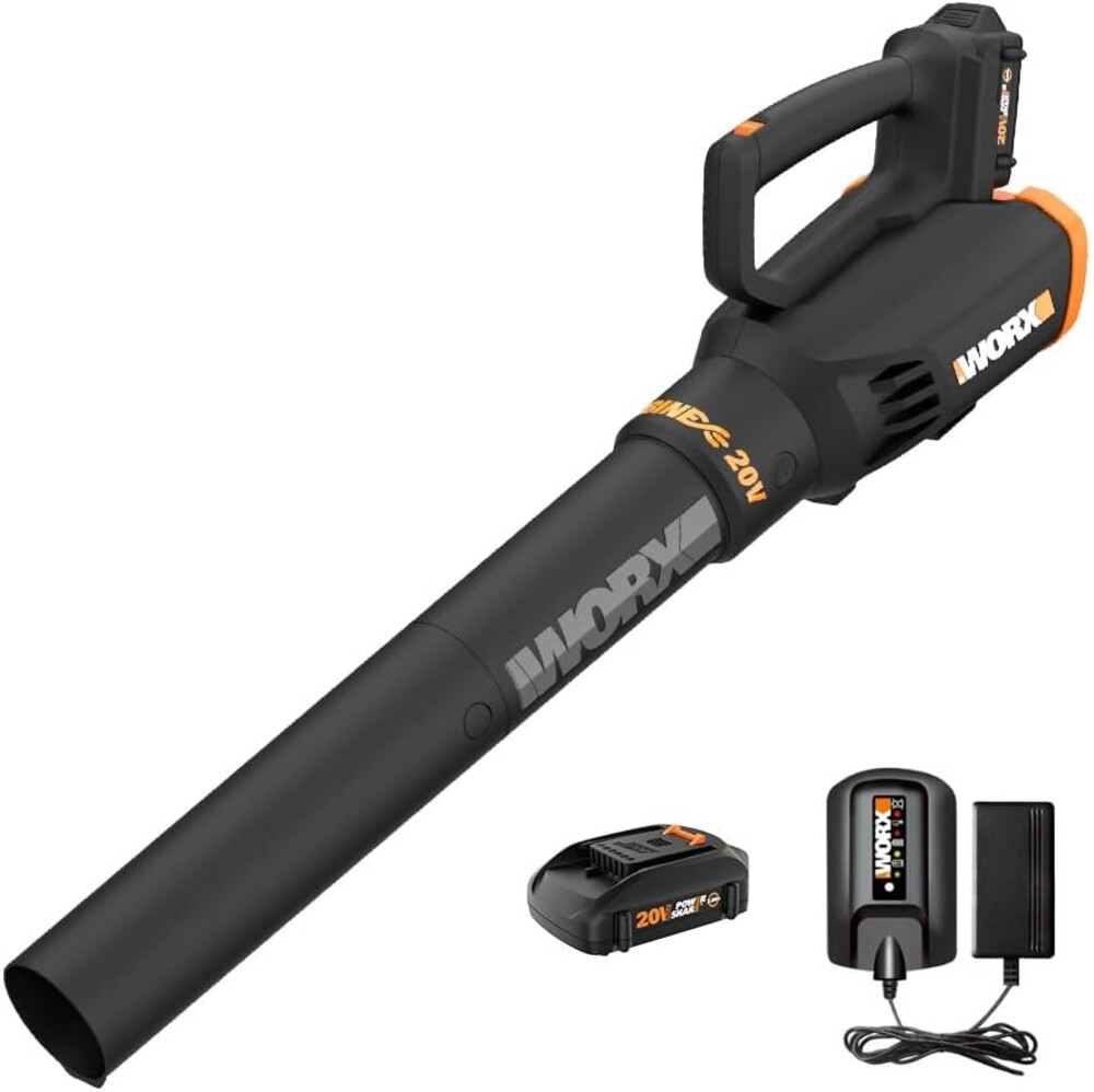 WORX Cordless Leaf Blower, Electric Blower with Turbine Fan, Blowers for Lawn Care with 2 Speed Control, Battery & Charger Included, WG547