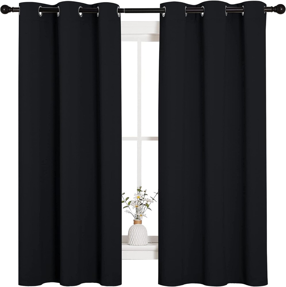 NICETOWN Pitch Black Solid Thermal Insulated Grommet Blackout Curtains/Drapes for Bedroom Window (2 Panels, 42 inches Wide by 63 inches Long, Black)
