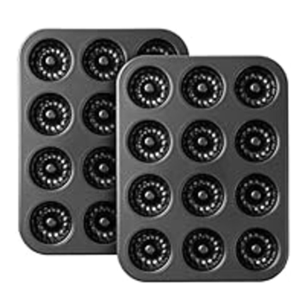 Tiawudi Mini Fluted Tube Cake Pan, 12 Cavity Baking Pan, Non-stick Baking Mold for Cupcakes, Donuts, Cornbread, Brownies, Jellies, Set of 2