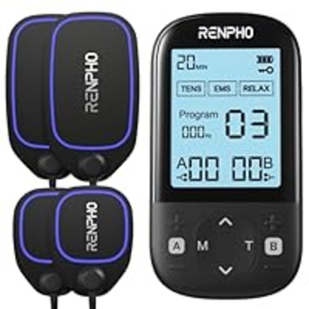 RENPHO TENS Unit Muscle Stimulator, 60 Programs EMS Unit for Back Pain Relief, Rechargeable TENS Machine with 20 Intensities, Muscle Growth Massager for Sciatica Shoulder Neck 8 Electrodes Pads